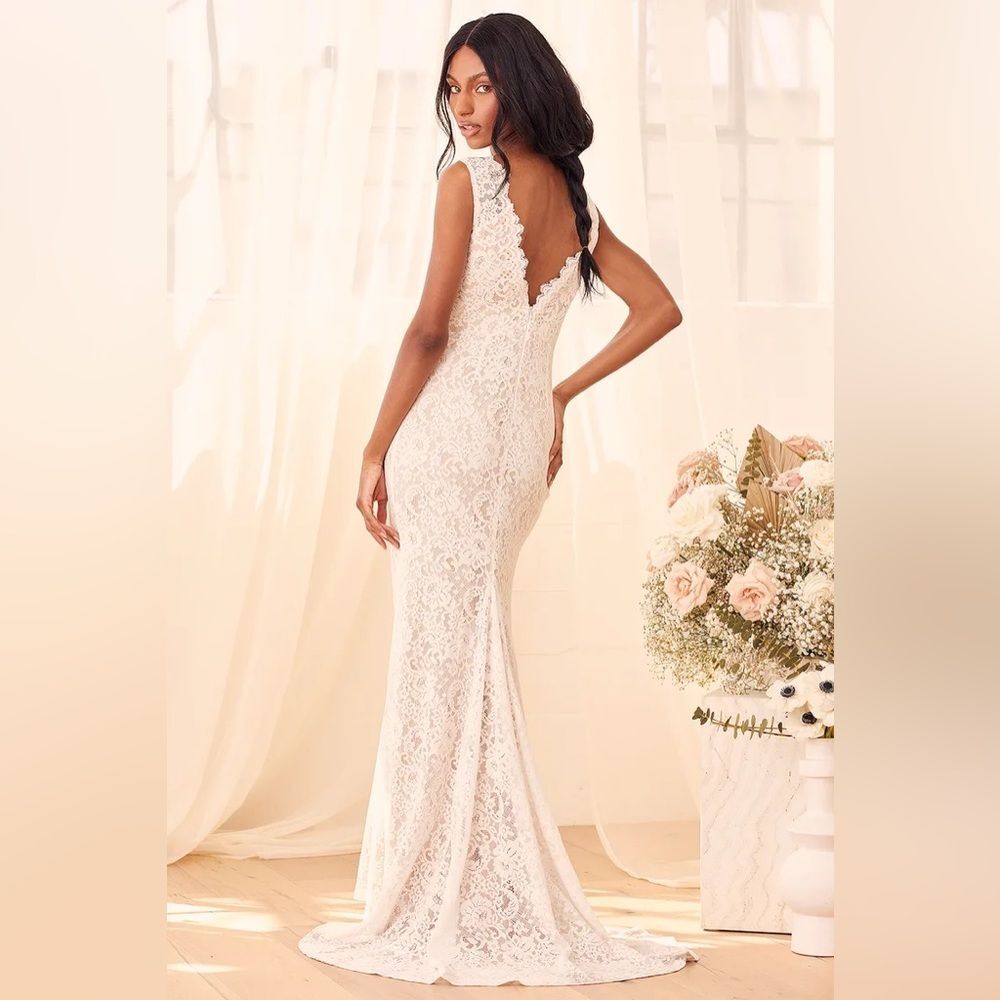 Lulus Spectacular Romance White Lace Sleeveless Mermaid Maxi Dress